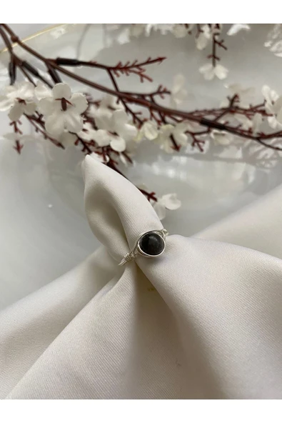 Obsidyen Doğal Taş Gümüş Tel Yüzük ürün görseli