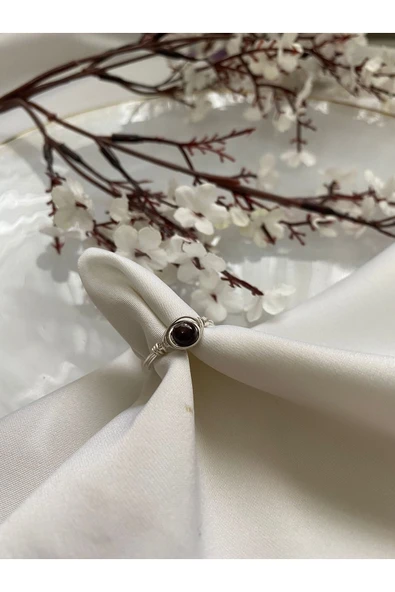 Lal Garnet (granat) Doğal Taş Gümüş Tel Yüzük