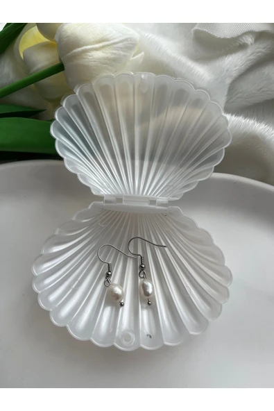 Gerçek İnci Çelik Küpe İstiridye Kutulu ürün görseli 1