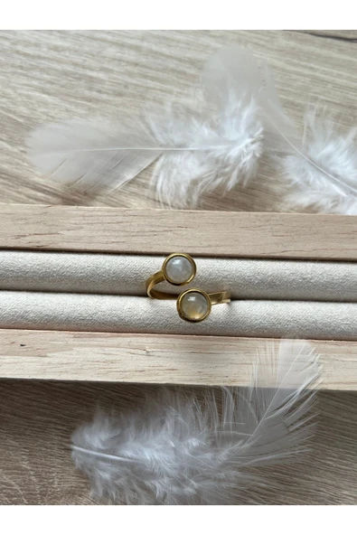 Pembe Kuvars Taşı Çelik Yüzük El Yapımı ürün görseli