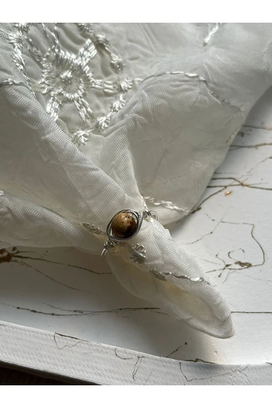 Odun Jasper Doğal Taş Tel El Yapım Yüzük ürün görseli 1