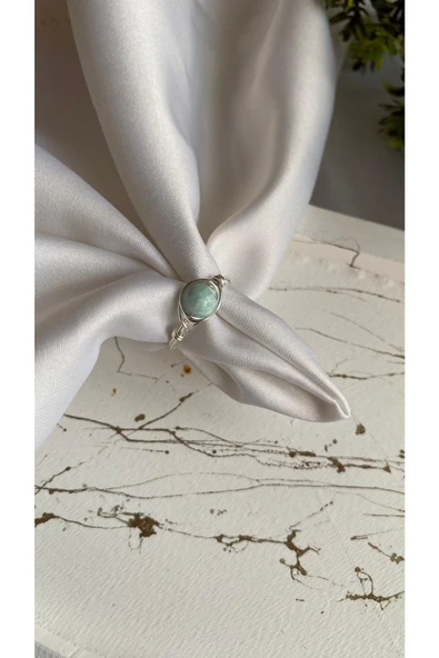 Amazonit Doğal Taş El Yapımı Tel Yüzük Gümüş