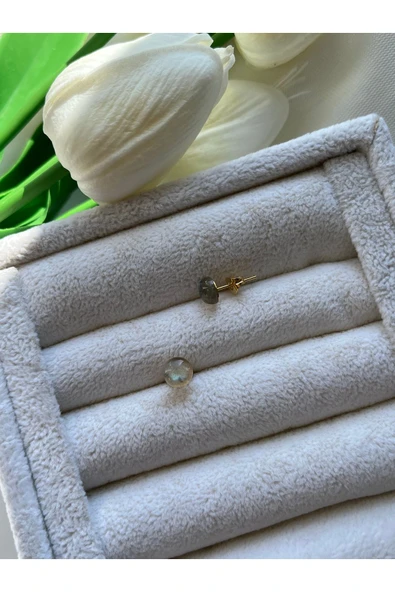 labradorit taşı çelik altın küpe minimal ürün görseli 1