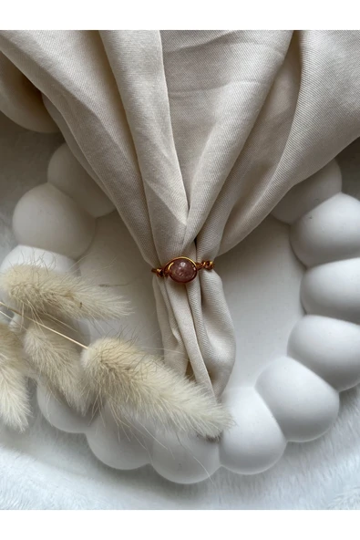 Gül Kuvars Altın Tel El Yapımı Doğal Taş Yüzük