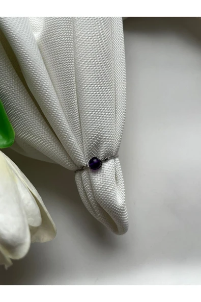 Minimal Ametist Taşı Ayarlanabilir Çelik Tel Yüzük El Yapımı ürün görseli 1