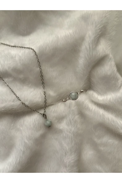 Larimar Doğal Taş Altın Kaplama Kolye Yüzük Set