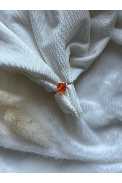 Turuncu Akik Doğal Taş Tel El Yapım Yüzük ürün görseli 1