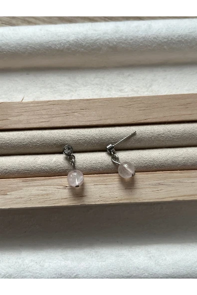 Pembe Kuvars Taşı Çelik Taşlı Küpe ürün görseli 1