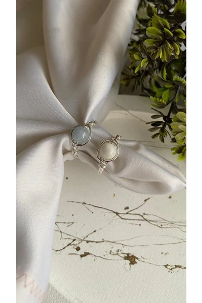 Ay Taşı Akuamarin Ikili Set El Yapımı Tel Yüzük ürün görseli