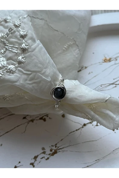 Siyah Oniks Doğal Taş Tel El Yapım Yüzük