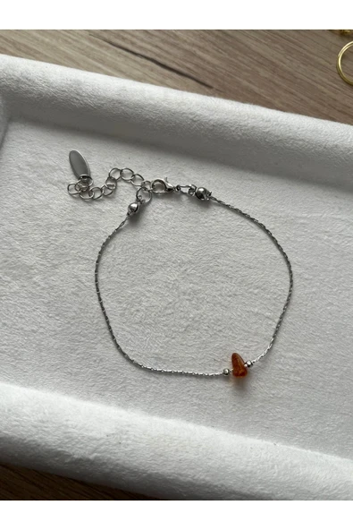 Kehribar taşlı Çelik el yapımı bileklik