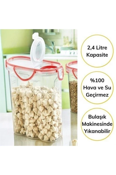 Kilitli Kapaklı Contalı Hava,Su Sıvı Geçirmez 2,4 Litre Erzak Saklama Kabı-SA590 - 2