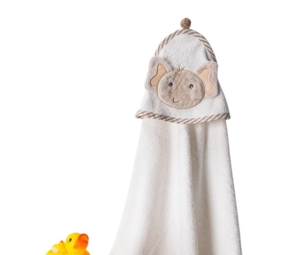 %100 Pamuk Fil Desenli Bebek Havlusu Yumuşak Premium Kalite Hediyelik 0/24 Ay - 6