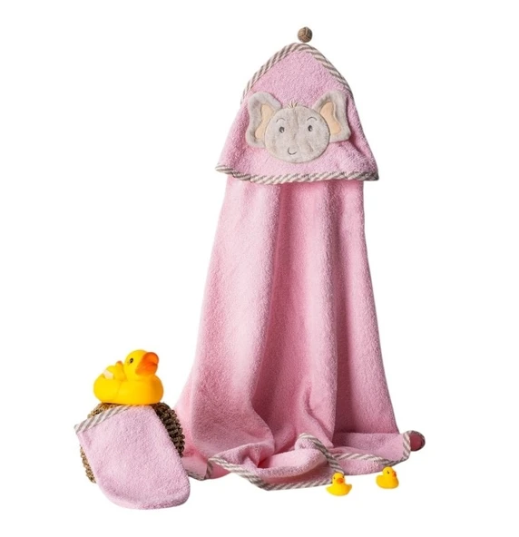 %100 Pamuk Fil Desenli Bebek Havlusu Yumuşak Premium Kalite Hediyelik 0/24 Ay