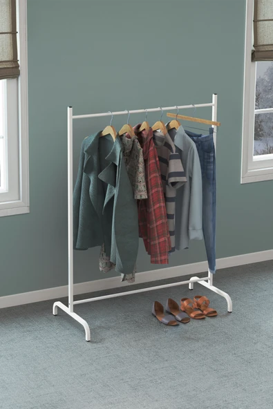 Konfeksiyon Askısı Ayaklı Askılık Elbise Askılığı Beyaz-Mocca Style