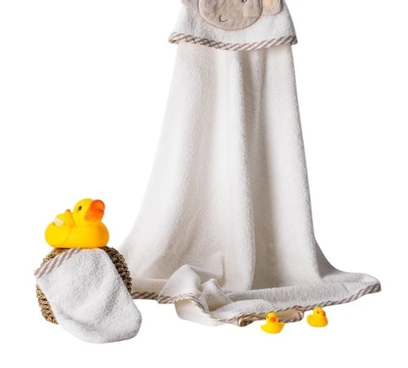 %100 Pamuk Fil Desenli Bebek Havlusu Yumuşak Premium Kalite Hediyelik 0/24 Ay - 7