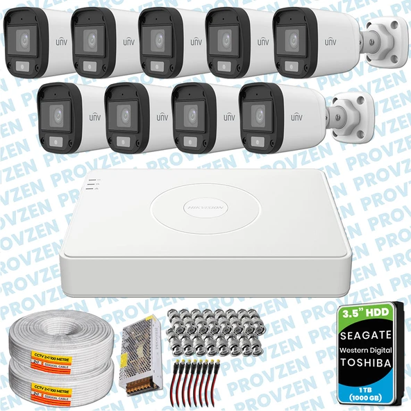 PROVZEN UNV 9 KAMERALI 7/24 RENKLİ GÜVENLİK KAMERASI MİKROFONLU