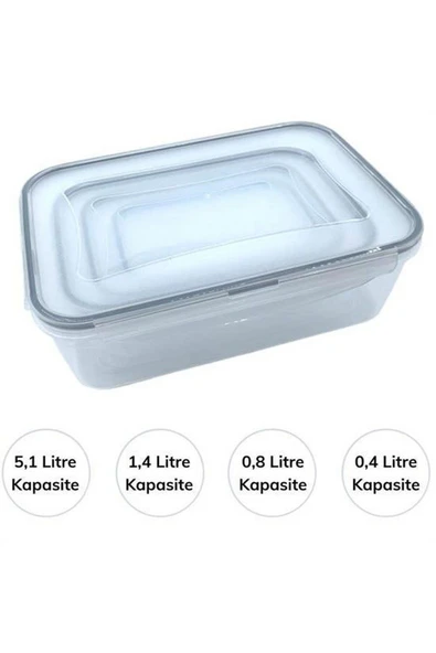 4lü İç İçe Sızdırmaz Contalı Kilitli Kapaklı Plastik Erzak Saklama Kapları LC315 - 2