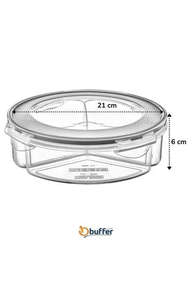 3 Bölmeli Sızdırmaz Contalı Kilitli Kapaklı 1,35 Litre yuvarlak Erzak Saklama Kabı LC-500 - 3