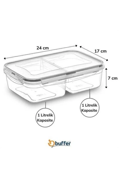 2 Bölmeli 1+1 Litre Kilitli Kapaklı Erzak Saklama Kabı LC-525 - 2