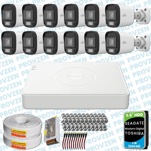 PROVZEN UNV 12 KAMERALI 7/24 RENKLİ GÜVENLİK KAMERASI MİKROFONLU