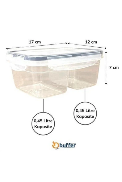 2 Bölmeli 0,45+0,45 Litre Kilitli Kapaklı Erzak Saklama Kabı LC-524 - 3