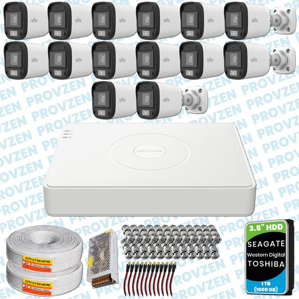 PROVZEN UNV 14 KAMERALI 7/24 RENKLİ GÜVENLİK KAMERASI MİKROFONLU