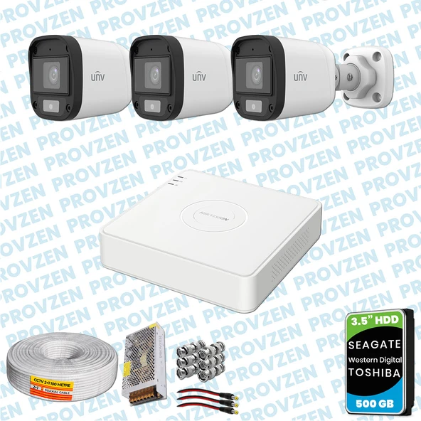 PROVZEN UNV 3 KAMERALI 7/24 RENKLİ GÜVENLİK KAMERASI MİKROFONLU