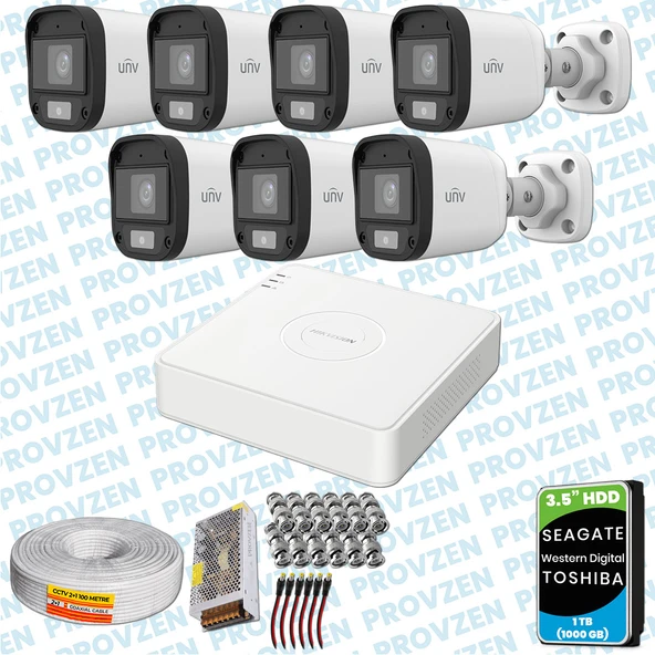PROVZEN UNV 7 KAMERALI 7/24 RENKLİ GÜVENLİK KAMERASI MİKROFONLU