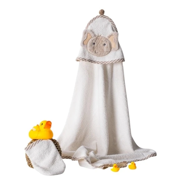 %100 Pamuk Fil Desenli Bebek Havlusu Yumuşak Premium Kalite Hediyelik 0/24 Ay - 5