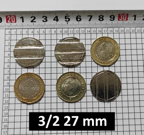 100 Adet 3/2 Çeltikli 27/2 Mm Oyun Makineleri & Langırt Jetonu