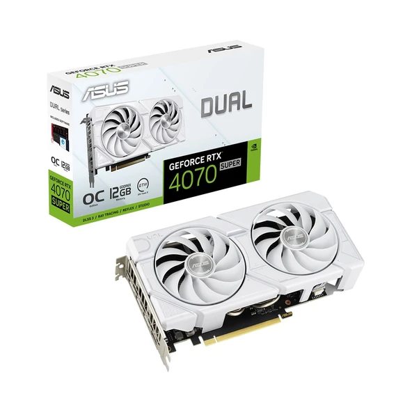 Asus-GEFORCE DUAL-RTX4070S-O12G-EVO-WHITE-NVIDIA--RTX 4070 SUPER-12GB 192BIT GDDR6X--2550MHZ-OC-HDMI-3XDP-DLSS3 Ekran Kartı