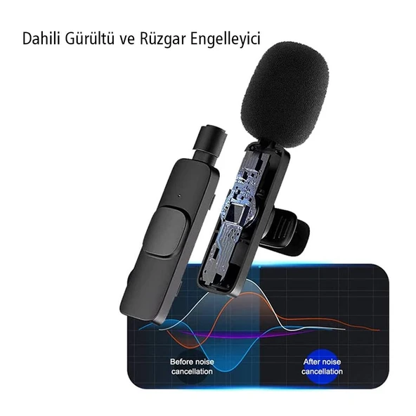 Ayt Magicvoice K8 Kablosuz Type-C Vlogger Yaka Mikrofonu Android Gopro Osmo Action İphone İpad Youtuber Yayın Mikrofonu - 3