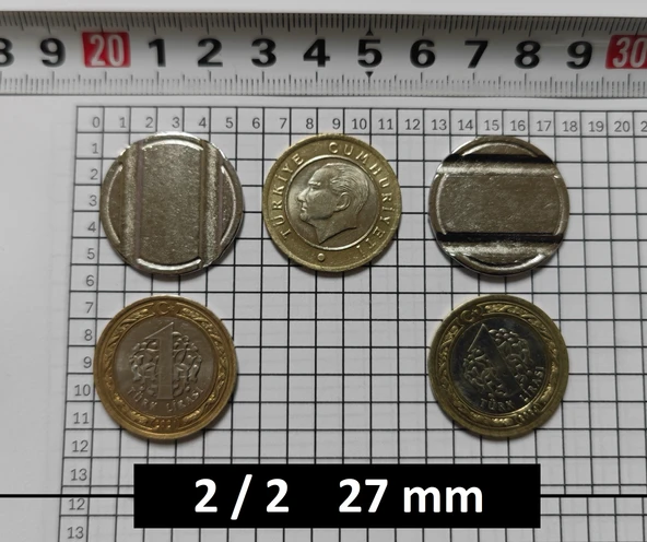 100 Adet 2/2 Çeltikli 27/2 Mm Oyun Makineleri & Langırt Jetonu