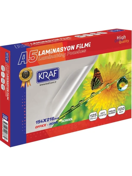 Kraf Laminasyon Filmi Parlak A5 125Mıc 100Lü (2125)