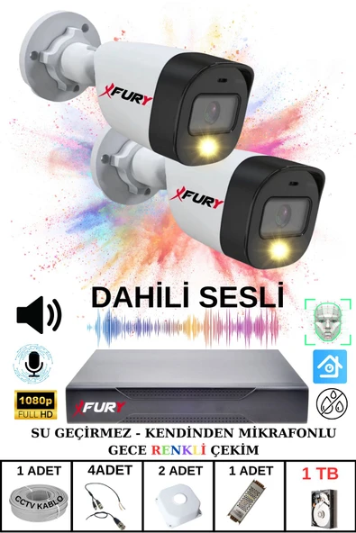 FURY 2 li Sesli Gece Renkli Görüş Güvenlik Kamerası Su Geçirmez Güvenlik Kamerası Seti 1TB ürün görseli