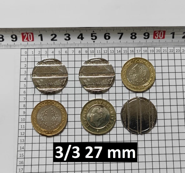 100 Adet 3/3 Çeltikli 27/2 Mm Oyun Makineleri & Langırt Jetonu