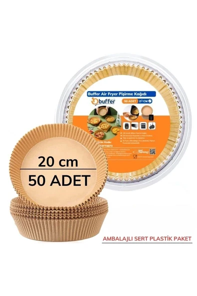 50 Adet 20 cm Air Fryer Pişirme Kağıdı Tek Kullanımlık Yağ Geçirmez Yuvarlak Tabak Model PVC