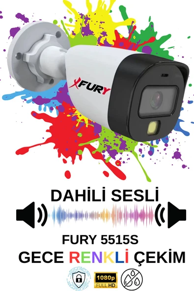 FURY 1 li Sesli Gece Renkli Görüş Güvenlik Kamerası Su Geçirmez Güvenlik Kamerası Seti 1TB - Resim 5