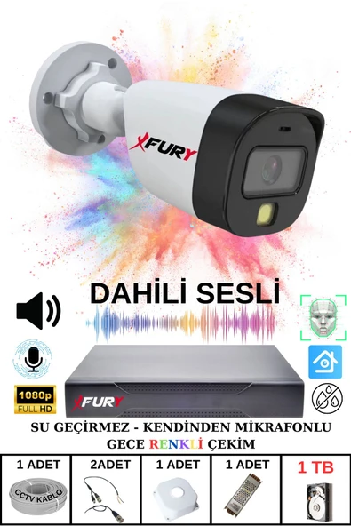 FURY 1 li Sesli Gece Renkli Görüş Güvenlik Kamerası Su Geçirmez Güvenlik Kamerası Seti 1TB - Resim 2