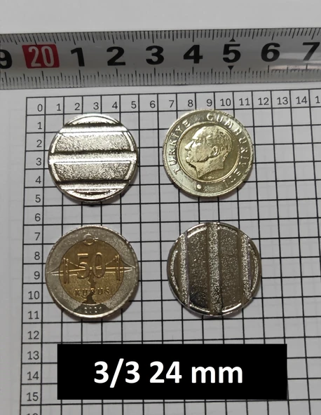 100 Adet 3/3 Çeltikli 24/2 Mm Oyun Makineleri & Langırt Jetonu