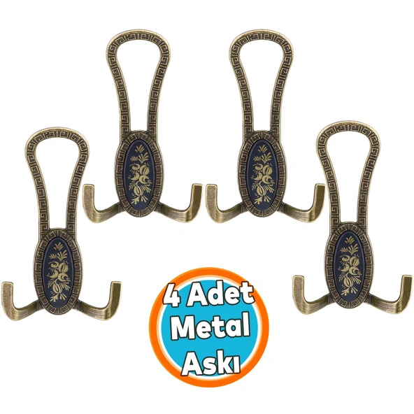 Mobilya Portmanto Vestiyer Duvar Askısı Metal Dolap Elbise Askılığı Antik Sarı Siyah Desenli 4 Adet
