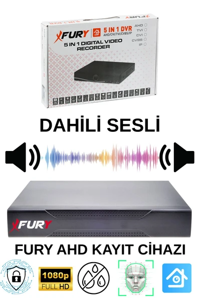 FURY 1 li Sesli Gece Renkli Görüş Güvenlik Kamerası Su Geçirmez Güvenlik Kamerası Seti 1TB - Resim 3