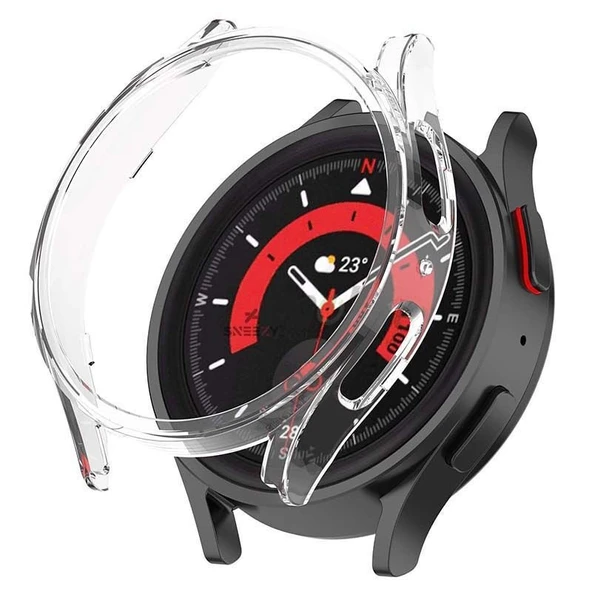 Sneezy Samsung Galaxy Watch 5 Pro PC Sert Dış Kasa Koruyucu  Şeffaf