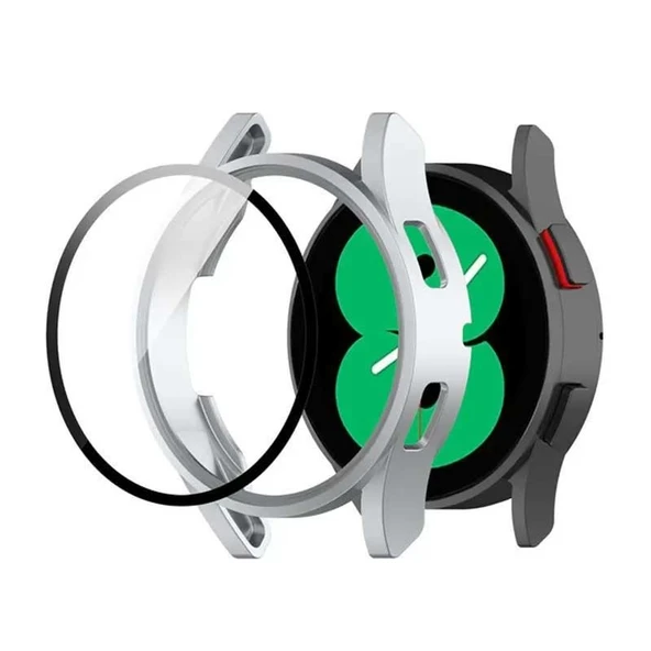 Sneezy Samsung Galaxy Watch 4 44mm PC Sert Kasa Ve Ekran Koruyucu  Gümüş - Resim 5