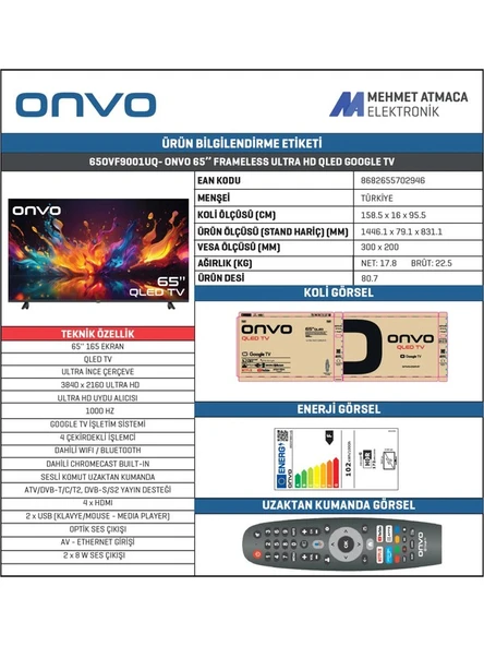Onvo 65OVF9001UQ 4K Ultra HD 65'' 165 Ekran Uydu Alıcılı Google Smart QLED TV - 4
