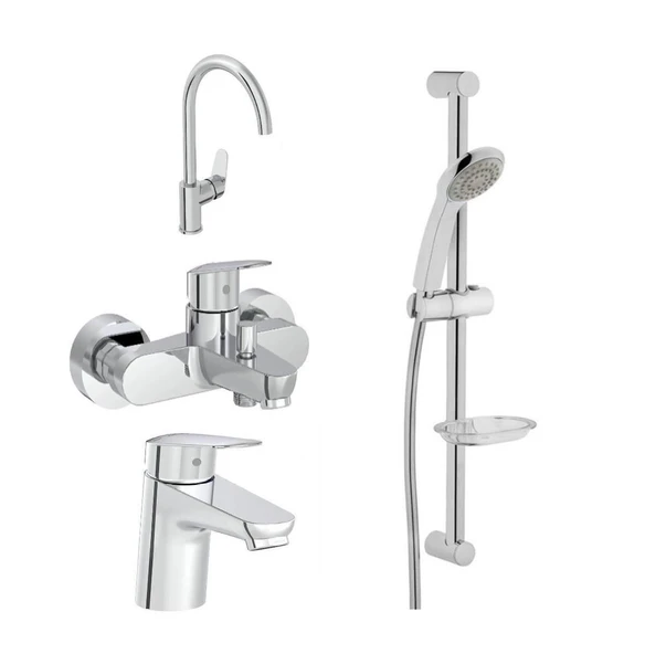 Artema Flow Round Lavabo Eviye Banyo Batarya Artema Solo C Sürgülü Krom El Duşu Seti