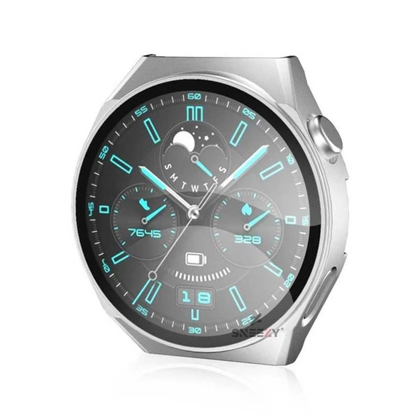 Sneezy Huawei Gt3 Pro 46mm PC Sert Kasa Ve Ekran Koruyucu  Gümüş - Resim 7