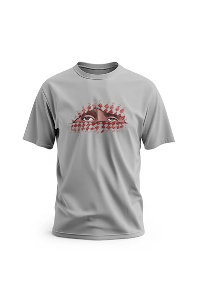 Kısa Kollu Filistin Maskeli Abo Obaida Gözleri Dijital Baskılı Unisex S - 2xl T300022