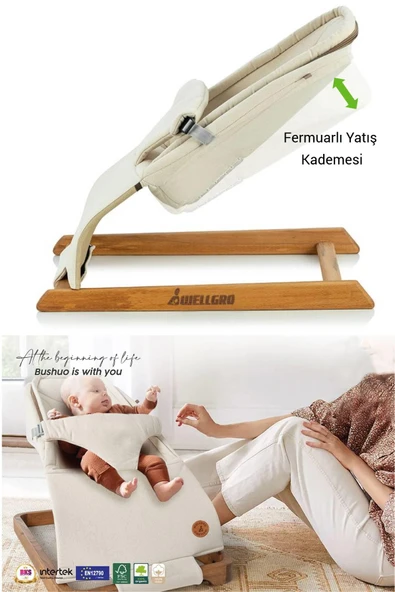 Wellgro Mocha Plus Yatış Kademeli Ahşap Ana Kucağı, Natural Kumaş - 2
